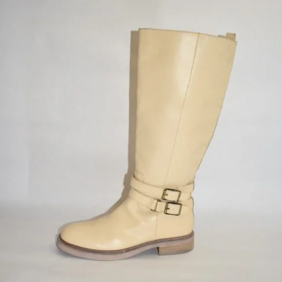 New! Sam Edelman Freda Tall Leather Riding Boots Eggshell White 9.5 DD326